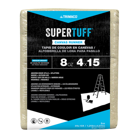 Trimaco 4' x 15' SuperTuff Canvas Drop Cloth, 8-Ounce Premium 58908